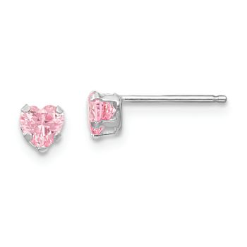 Rhodium Over 14k White Gold Children's 4mm Pink Cubic Zirconia Heart
Stud Earrings
