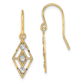 14k Two-tone Diamond-Cut Small Diamond Shape Dangle Earrings