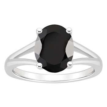 10x8mm Oval Black Onyx Rhodium Over Sterling Silver Ring