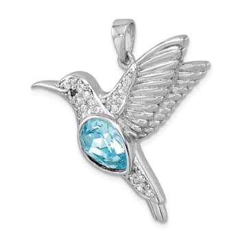Rhodium Over Sterling Silver Polished Crystal Hummingbird Pendant