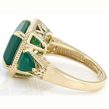 Green Onyx 3-Stone Ring In 18K Gold Over Sterling Silver 5.06ctw