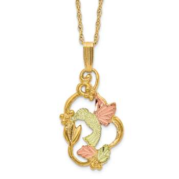 10k Yellow Gold With 12k Rose Gold and 12k Green Gold Accent Hummingbird
Pendant With 18 Inch Chain
