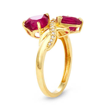 Red Mahaleo® Ruby 10K Yellow Gold Double Heart Ring 3.50ctw