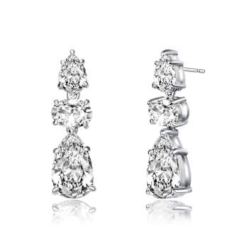 Teardrop CZ Drop Earrings In Sterling Silver