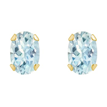 6x4mm Oval Aquamarine 10k Yellow Gold Stud Earrings