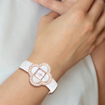 Ladies Charles Hubert Rose IP Stainless White Leather Band 36mm Watch