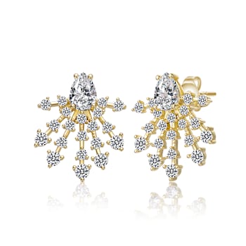 CZ Snowflake Cluster Drop Earrings In 14K Gold Over Sterling Silver