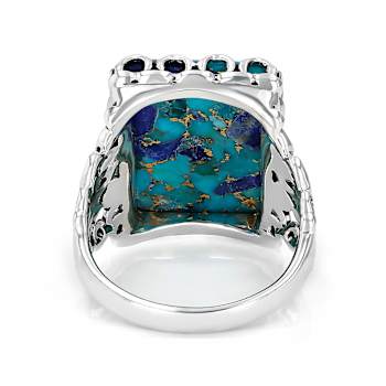 Blended Turquoise And Lapis Lazuli Solitaire Ring In Oxidized Sterling Silver