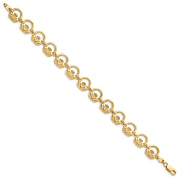 14k Yellow Gold Textured Claddagh Circle Horizontal Link Bracelet