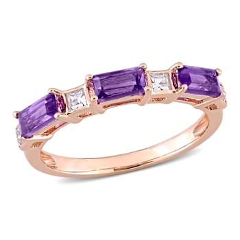 Amethyst and White Topaz 10K Rose Gold Semi-Eternity Ring 0.88ctw