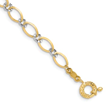 14k Two-tone Gold Oval and Diamond-Cut Circle Bracelet