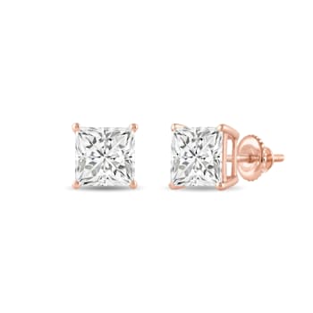 White Cubic Zirconia 14k Rose Gold Studs With Velvet Gift Box 4.00ctw