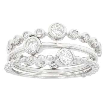 Moissanite Stackable Ring Set in Platinum-Enhnace Sterling Silver