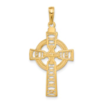 14K Yellow Gold Celtic Cross with Eternity Circle Pendant