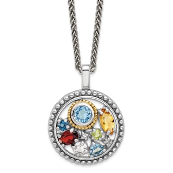 Rhodium Over Sterling Silver with 14K Accent Multi-gemstone  Necklace