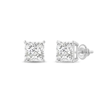 White Cubic Zirconia 14k White Gold Studs With Velvet Gift Box 4.00ctw