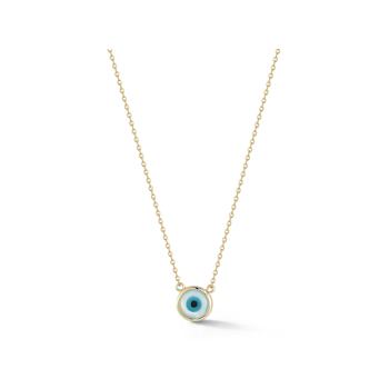 Bellissima Gold 14K Yellow Gold Mother of Pearl Round Evil Eye Pendant Necklace