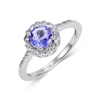Blue Tanzanite with White Topaz Accents Sterling Silver Halo Ring