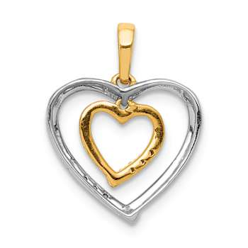 14K Two-tone Heart Charm Diamond Heart Pendant