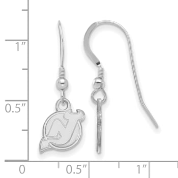 Rhodium Over Sterling Silver NHL New Jersey Devils LogoArt Dangle Earrings