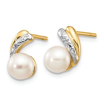 14K Yellow Gold 5-6mm White Round Freshwater Cultured Pearl 0.01ct
Diamond Post Earrings