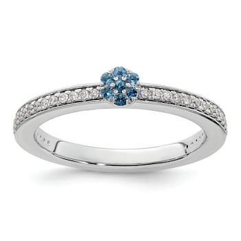 14K White Gold Stackable Expressions Swiss Blue Topaz and Diamond Ring 0.075ctw