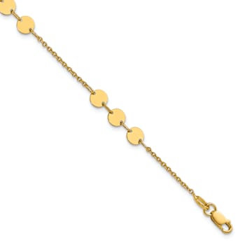 14K Yellow Gold Polished Circle Disc with 1-inch Extension Bracelet