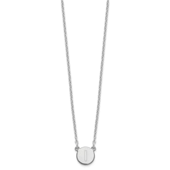 Rhodium Over Sterling Silver Tiny Circle Block Letter I Initial Necklace
