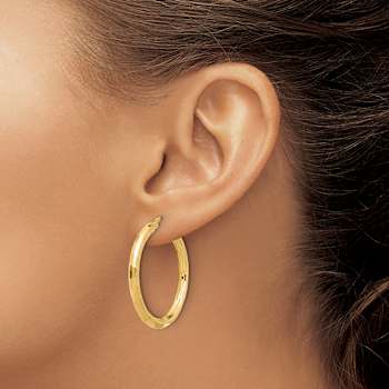 14k Yellow Gold 1 5/16" Polished and Diamond-cut Hoop Earrings