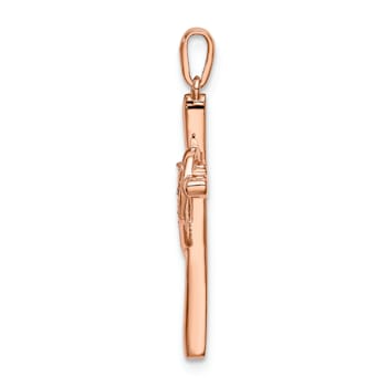 14K Rose Gold Cross with Heart Diamond Pendant