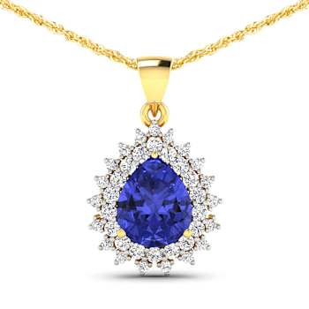 3.25ctw 14K Yellow Gold Tanzanite and White Diamond Pendant with 18 inch
Cable Chain