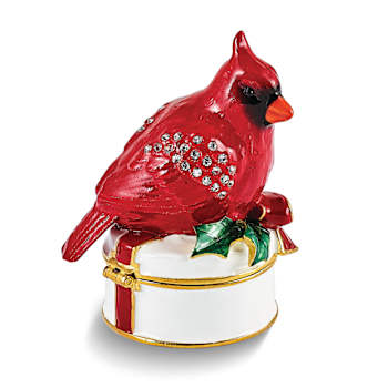 CHAS Red Cardinal on White Trinket Box
