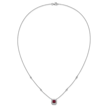 Rhodium Over Sterling Silver Fancy Created Ruby and Cubic Zirconia Necklace