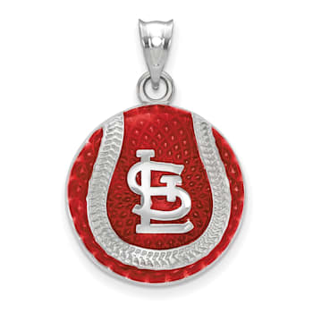 Rhodium Over Sterling Silver MLB LogoArt St. Louis Cardinals Enameled Pendant