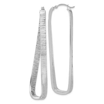 Rhodium Over 14k White Gold Textured 2 1/8" Twisted Oval Hoop Earrings