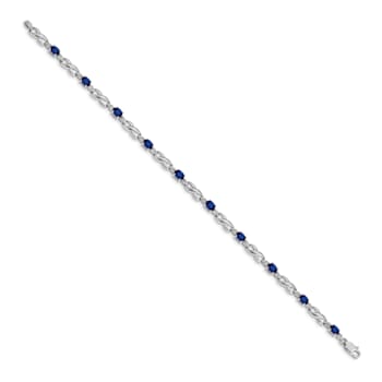 Rhodium Over 14k White Gold Diamond and Sapphire Bracelet
