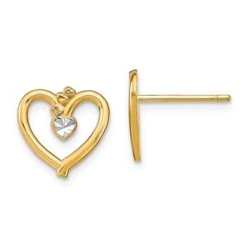 14K Two-tone Gold Diamond-Cut Heart Stud Earrings