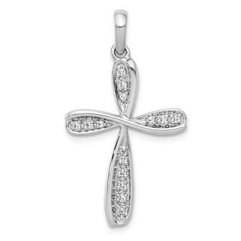 Rhodium Over 10k White Gold Diamond Cross Pendant