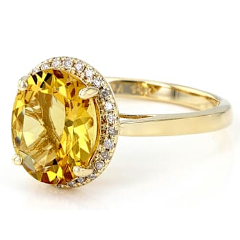 Yellow Beryl Oval And White Diamond Halo Ring In Solid 14K Yellow Gold 2.53ctw