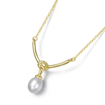 Pear Shape Freshwater Pearl Y-Necklace In 14K Gold Over Sterling Silver