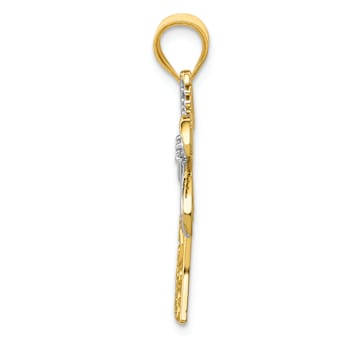 14k Yellow Gold and Rhodium Over 14k Yellow Gold Textured Palm Tree
Pendant with Diamond