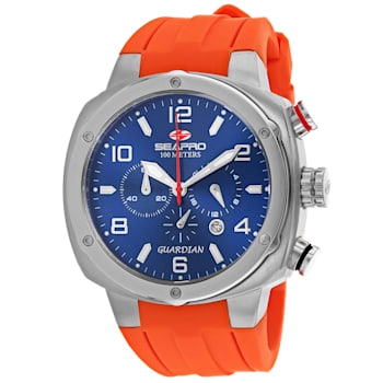 Seapro Men's Guardian Blue Dial, Orange Silicone Watch