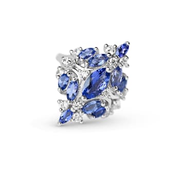 Rhodium Over Sterling Silver Marquise Tanzanite and White Zircon Ring 2.91ctw