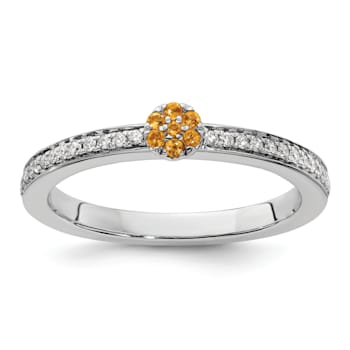 14K White Gold Stackable Expressions Citrine and Diamond Ring 0.075ctw