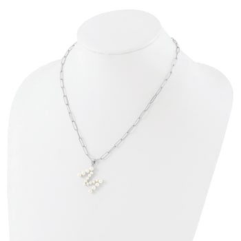 Rhodium Over Sterling Silver 3-5.5mm Freshwater Cultured Pearl LETTER M
18-inch Necklace