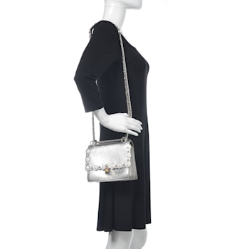 Fendi Kan I Metallic Silver Calfskin Scalloped Studded Bag