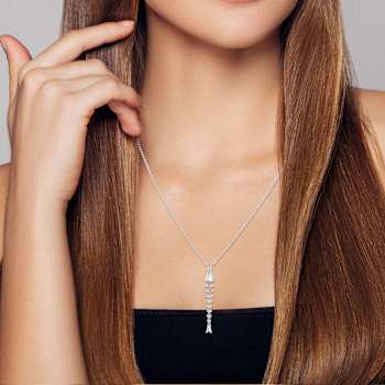 Rachel Zoe Pave CZ Fish Bone Pendant Necklace in Rhodium Over Sterling Silver