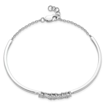 Rhodium Over 14k White Gold Diamond Bangle Bracelet