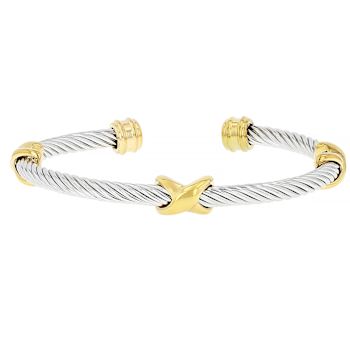 Two-Tone Cable With "X" Cuff Bracelet 4mm