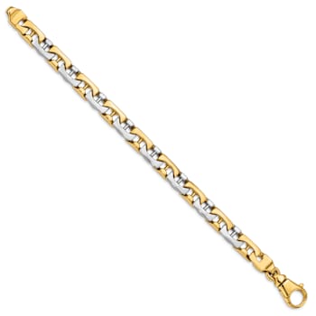 10k Yellow Gold and 10k White Gold 8.5mm Hand-polished Fancy Link Bracelet